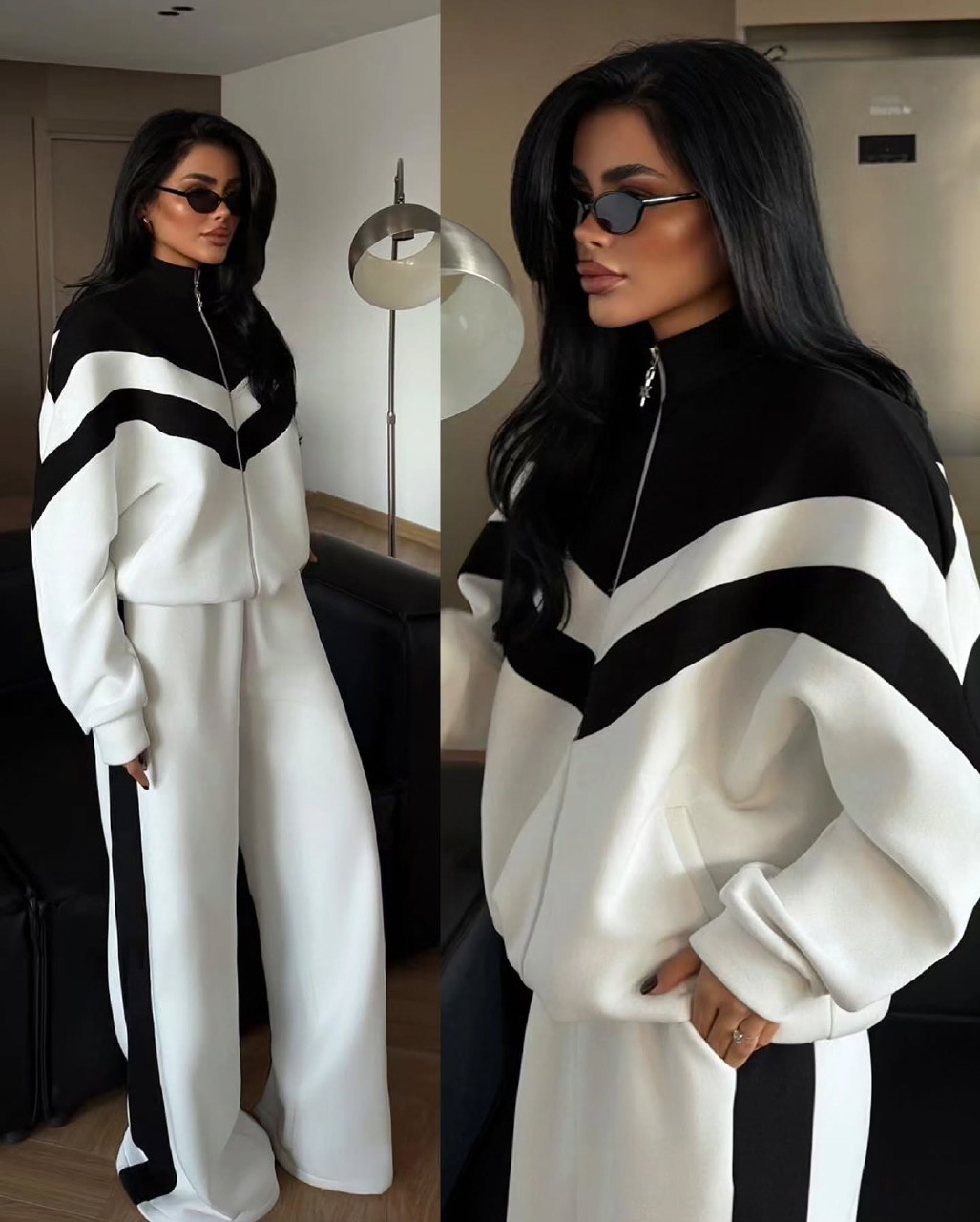 ست بامبر و شلوار زنانه در جنس دورس سه نخ مدل نیاوفری